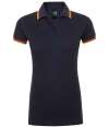 10578 Lds Pasadena SOL'S Ladies Pasadena Tipped Cotton Piqué Polo Shirt French Navy / Neon Orange colour image